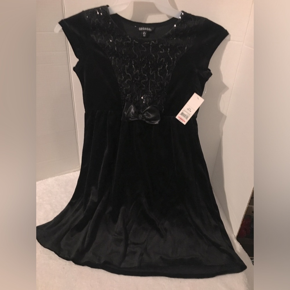 Girls' Sequin Velour Party Holiday Dress Classic Black Size L 10/12 NWT Large